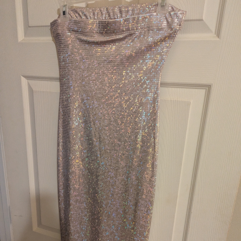 Black Bead Iridescent Silver Pencil Dress